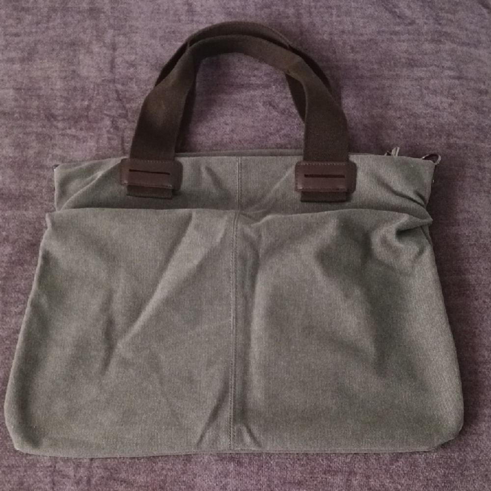 Canvas Tote Briefcase Bag in Grey With Brown Handles